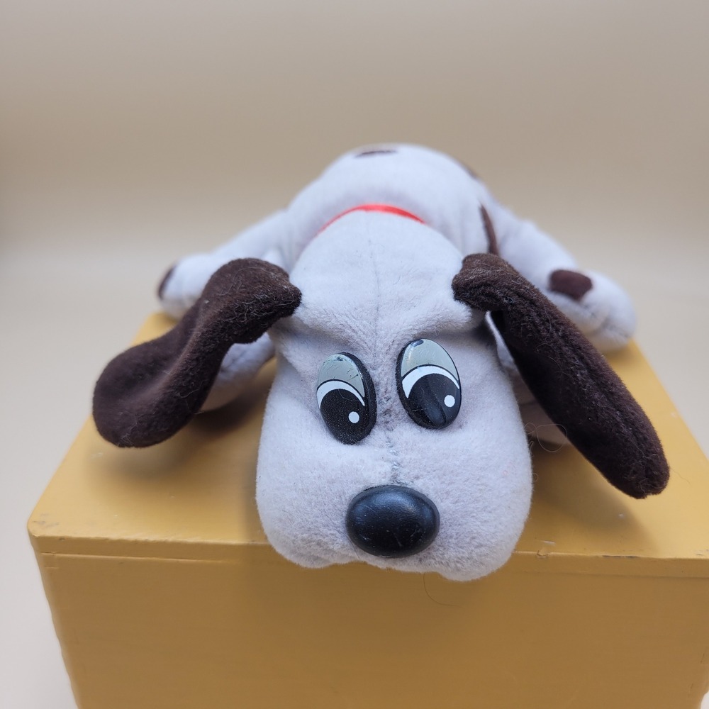 Vintage 1986 Tonka Pound Puppies Gray Brown‎ Spotted Plush Dog 7.5 Inch Toy